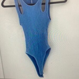 Blue Ribbed Kids One Piece